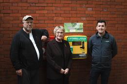 Councillor Bill Cawley, Councillor Lyn Swindlehurst and Jamie Richards, Chief Executive Officer at AEDdonate.