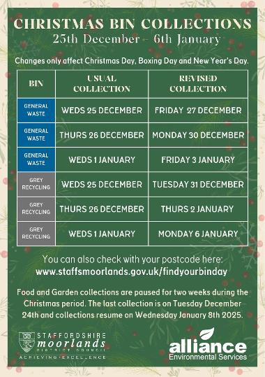 Information about waste collections over Christmas and New Year 2024, and when they will take place.